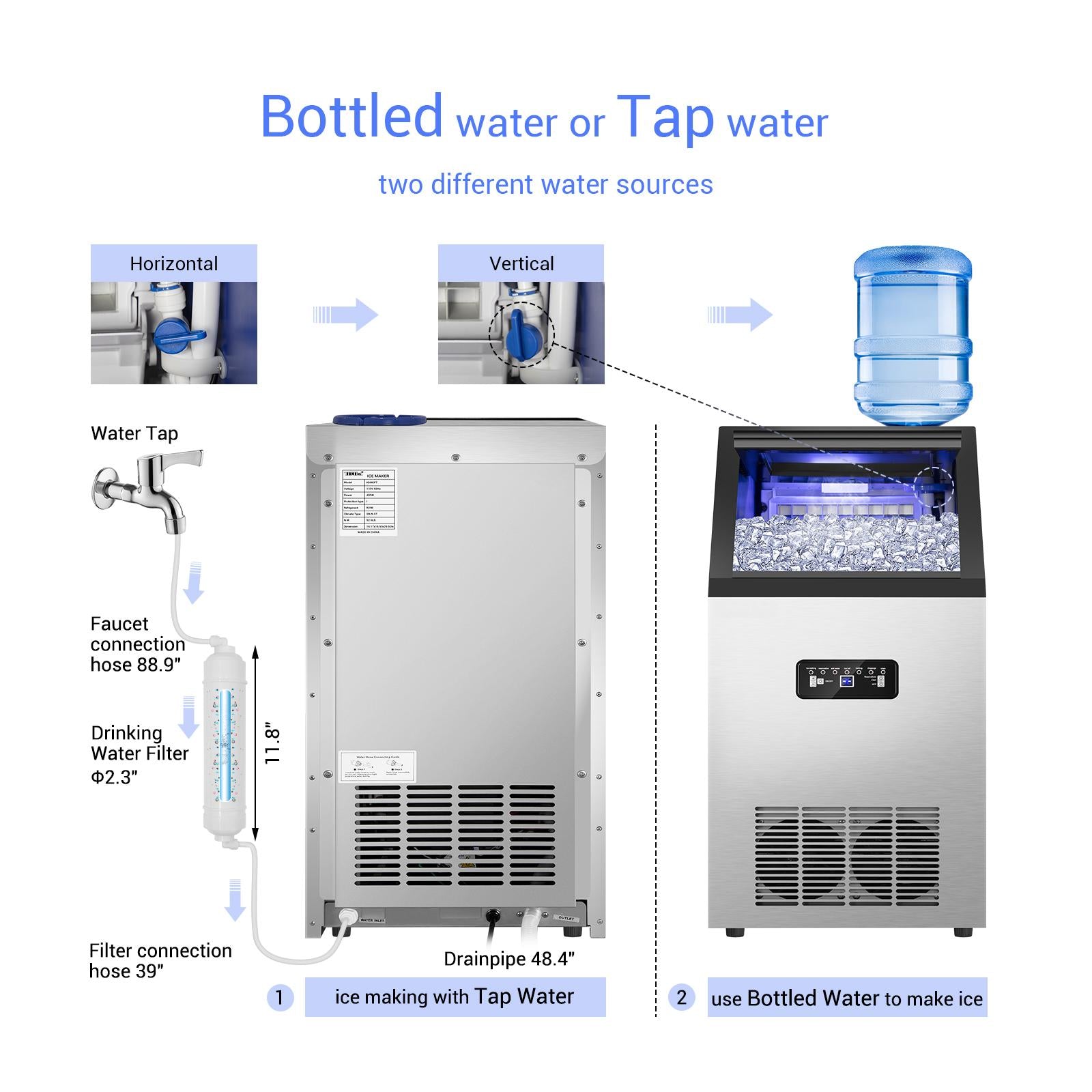 100 lbs Built-in Ice Maker for Home Bar | Dual Water & R290 Eco