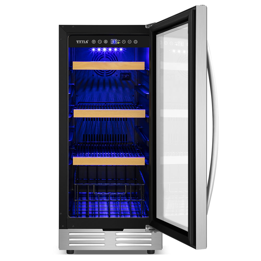 15" Beverage Refrigerator 130 Can Built-In Beer Cooler with Double Handles and Reversible Hinges, Bottom Basket