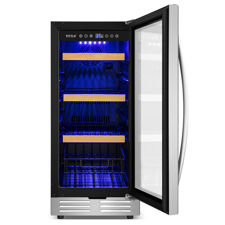 15" Beverage Refrigerator 130 Can Built-In Beer Cooler with Double Handles and Reversible Hinges, Bottom Basket.
