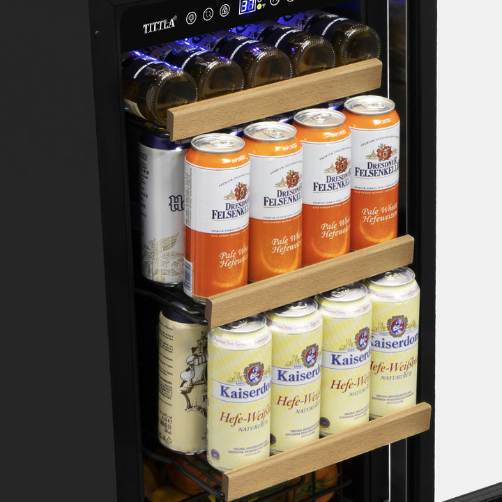 15" Beverage Refrigerator 130 Can Built-In Beer Cooler with Double Handles and Reversible Hinges, Bottom Basket.