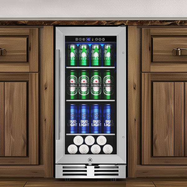 TITTLA 15 Inch Beverage Refrigerator,130 Can Built-in Beverage Cooler,Built-In or Freestanding Cooler for Home Bar Office