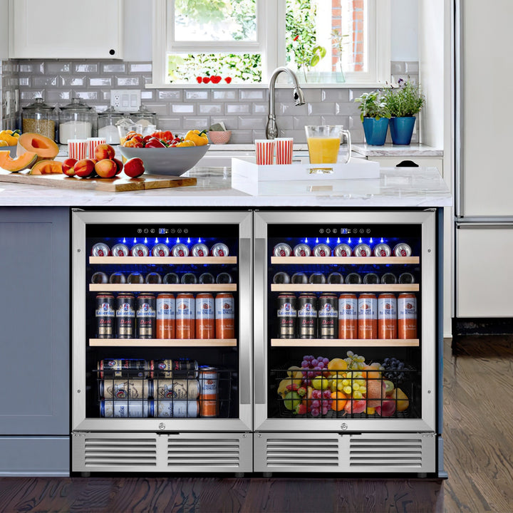 Tittla Beverage Refrigerator,300 Can 48"Beverage Fridge Freestanding/Built-in Reversible Door Hinge Beverage Cooler(2 Pcs) - Tylza