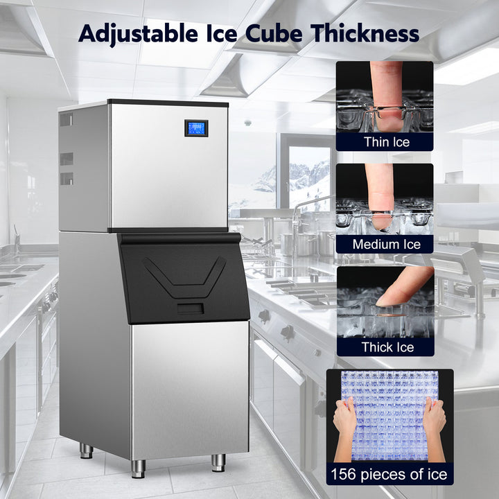 Tittla 450Lbs/24H Air Cooled Split Commercial Ice Maker Machine with 300Lbs Ice Bin in Silver Two packages 156 Ice Cubes/Cycle - Tylza