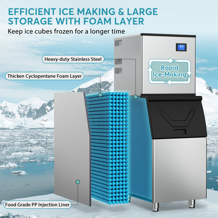 TITTLA 600Lbs/24H Commercial Ice Maker Machine,300 Lbs Storage,182 Ice Cubes in 12-15 Mins,Stainless Steel Industrial Ice Maker for Restaurant Bar Cafe Commercial Use - Tylza