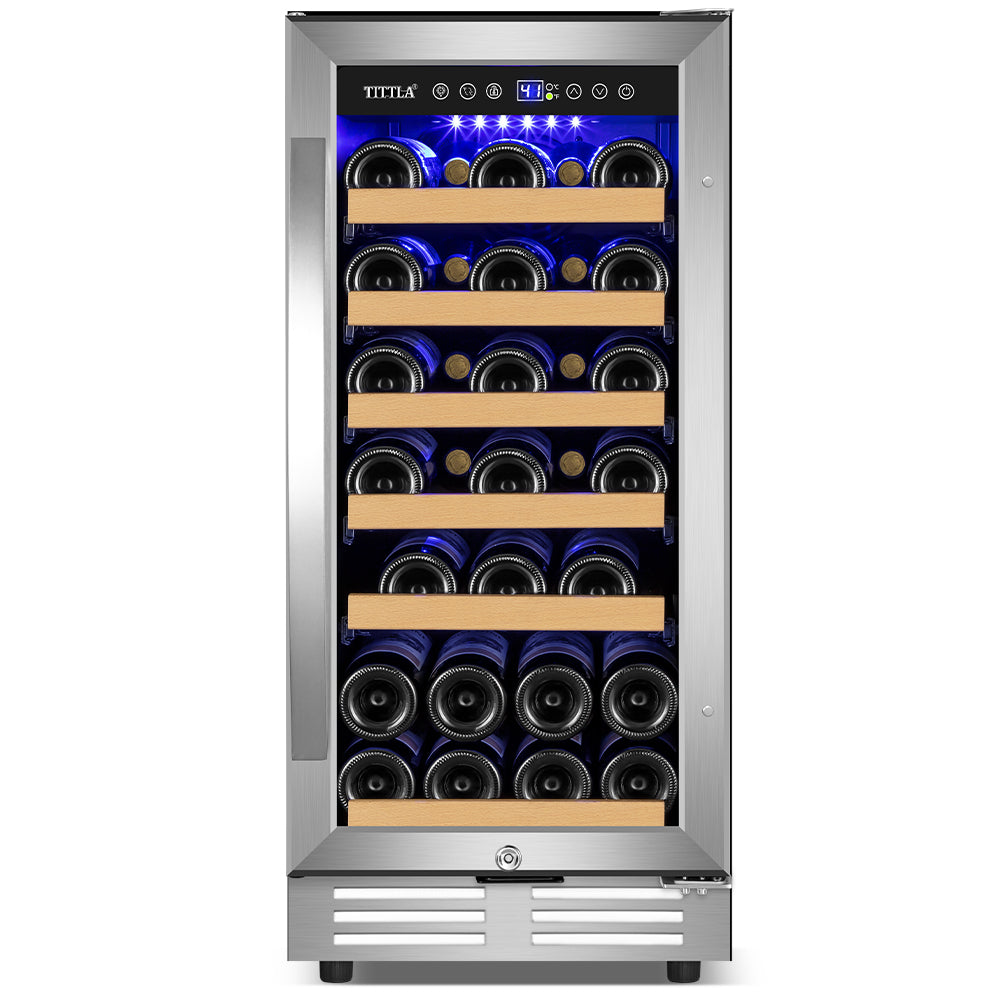 15" 30 Bottle Built-In Single Zone Wine Cooler with Double Handles and Reversible Hinges