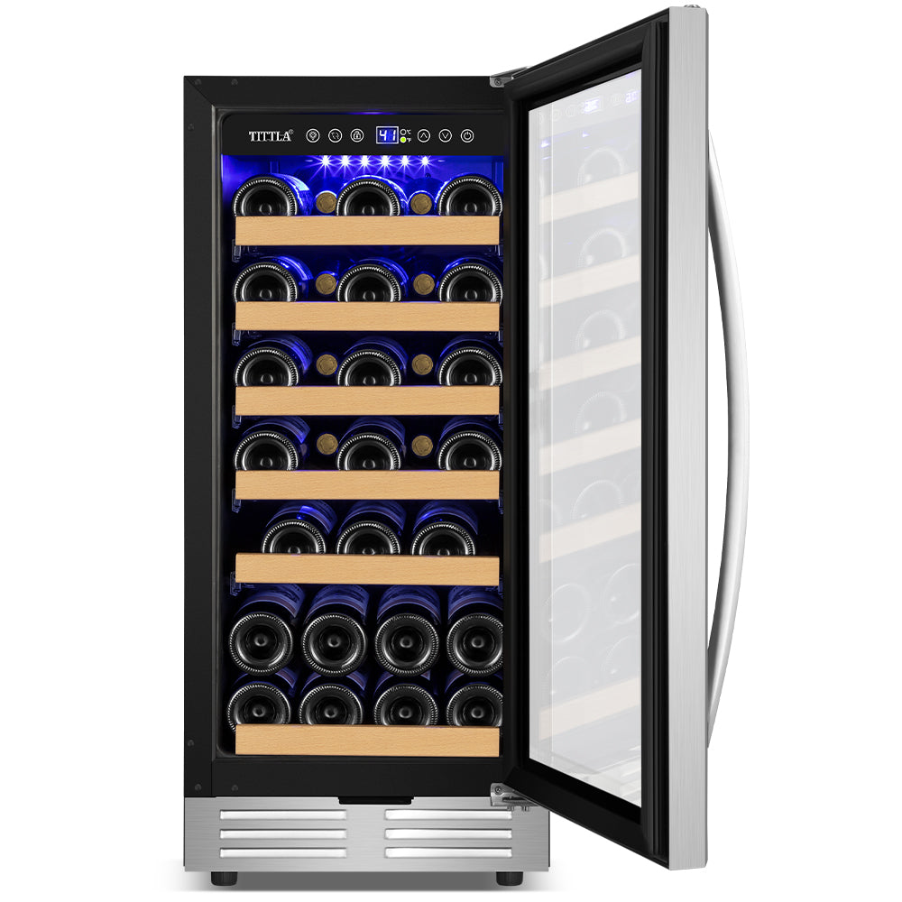 15" 30-Bottle Built-In, Single-Zone Wine Cooler with Two Handles and Reversible Hinges