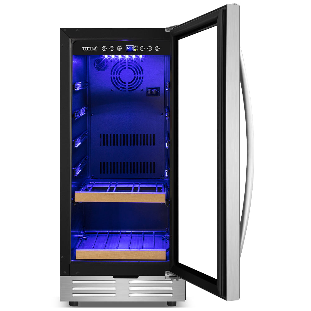 15" 30 Bottle Built-In Single Zone Wine Cooler with Double Handles and Reversible Hinges