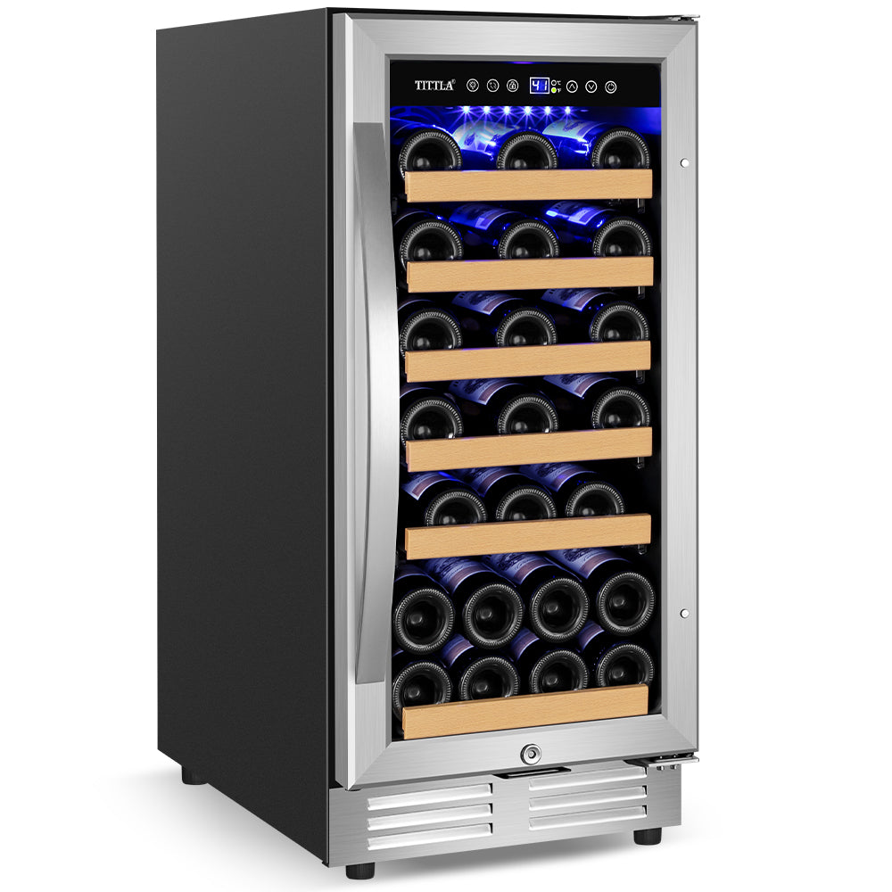 15" 30-Bottle Built-In, Single-Zone Wine Cooler with Two Handles and Reversible Hinges