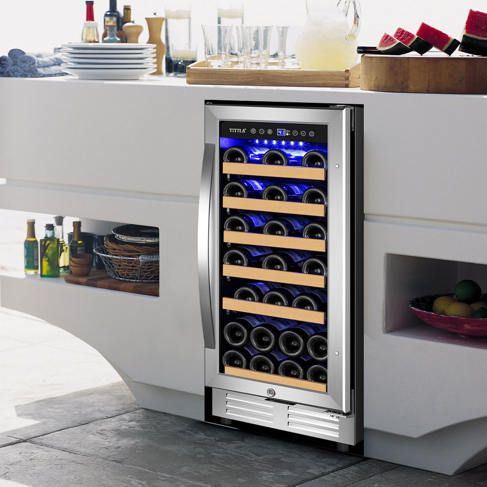 15" 30 Bottle Built-In Single Zone Wine Cooler with Double Handles and Reversible Hinges