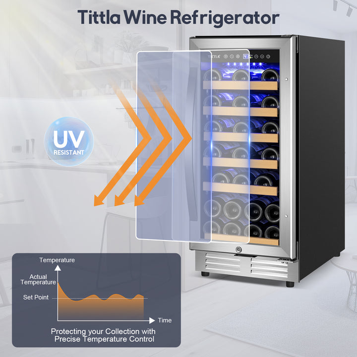 Tittla 15 inch Wine Refrigerators,30 Bottle Freestanding & Built-in Wine Cooler- Wine Fridge for Home Bar, Apartment - Tylza