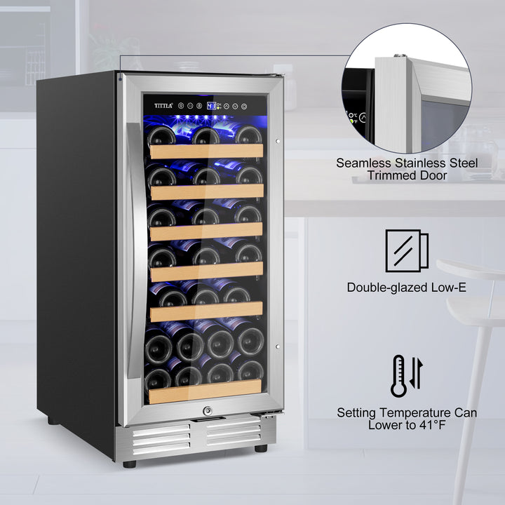 Tittla 15 inch Wine Refrigerators,30 Bottle Freestanding & Built-in Wine Cooler- Wine Fridge for Home Bar, Apartment - Tylza