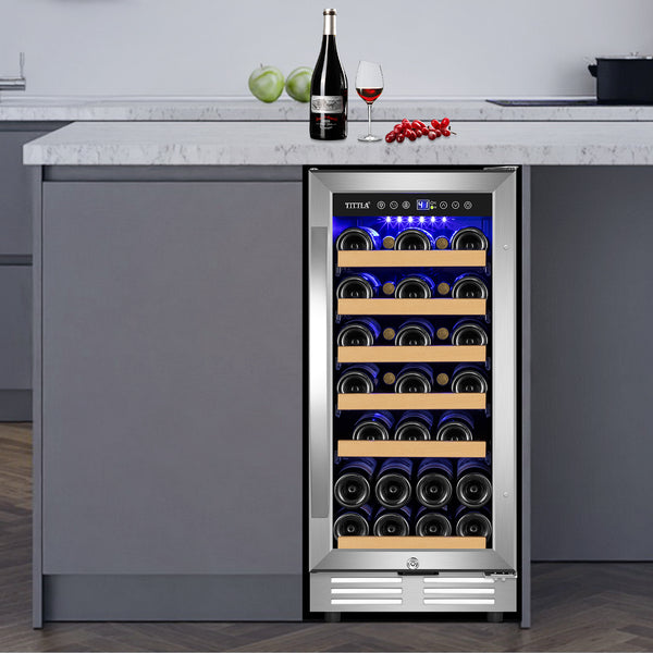 Tittla 15 inch Wine Refrigerators,30 Bottle Freestanding & Built-in Wine Cooler- Wine Fridge for Home Bar, Apartment - Tylza