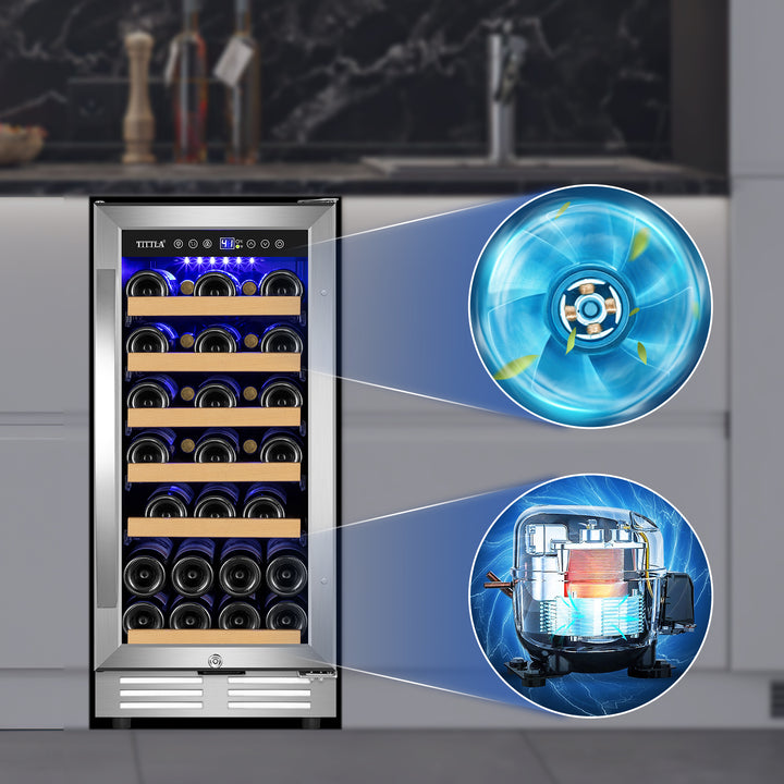 Tittla 15 inch Wine Refrigerators,30 Bottle Freestanding & Built-in Wine Cooler- Wine Fridge for Home Bar, Apartment - Tylza