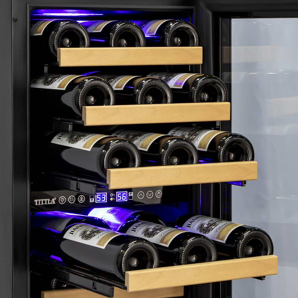 15" 30 Bottle Dual Zone Wine Cooler with Two Handle and Reversible Hinge