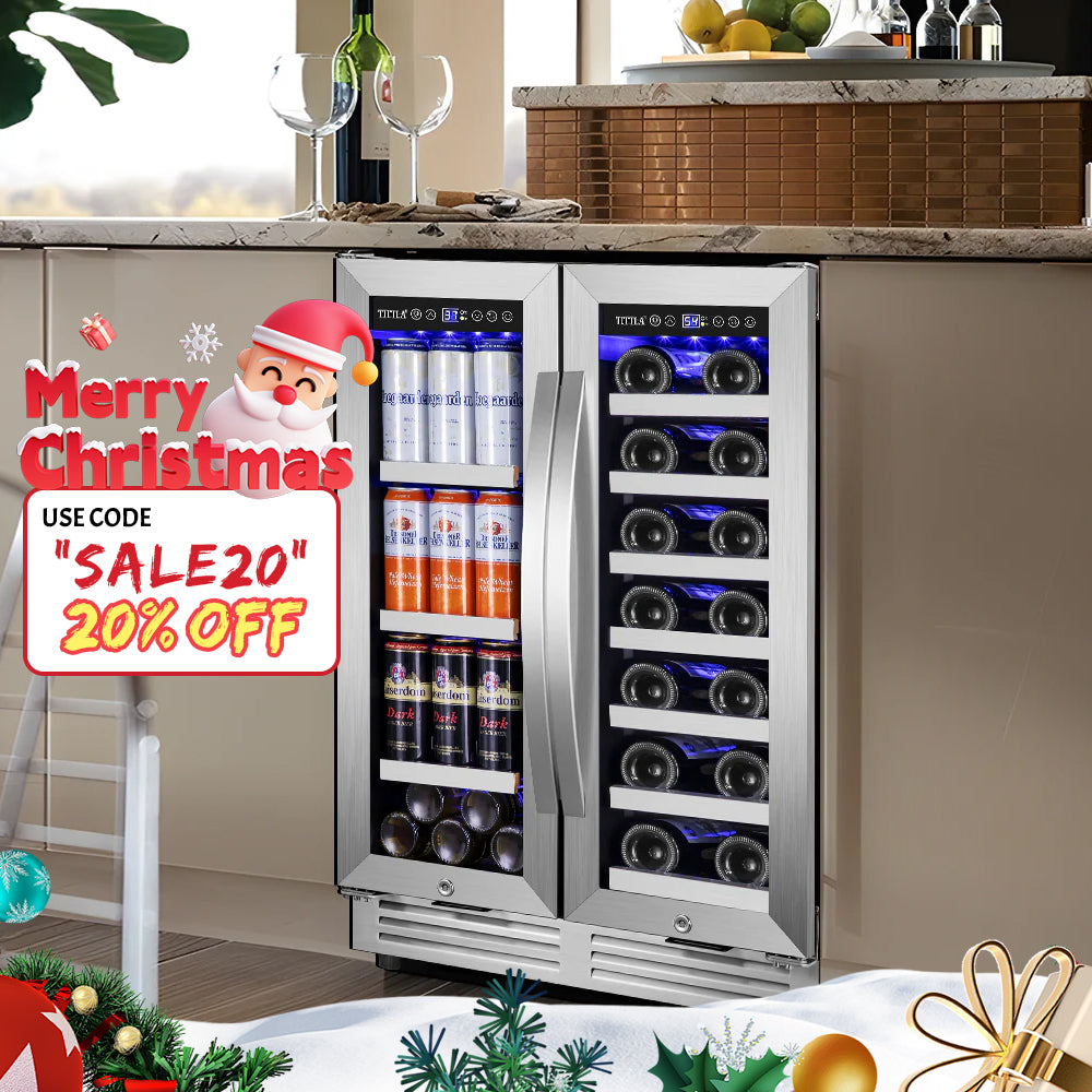 24'' Silver Dual Zone 20-Bottle Capacity and 60-Can Capacity Built-In Wine and Beverage Refrigerator