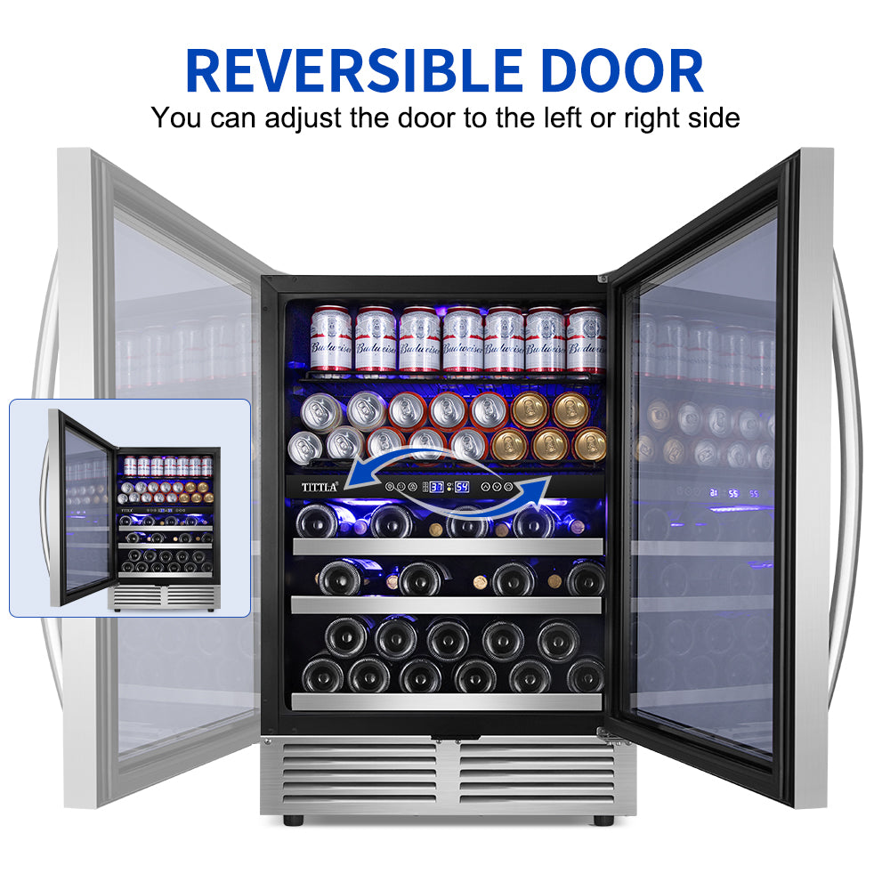 24" Dual Zone 27-Bottle & 94-Can Wine Beverage Cooler - Tylza