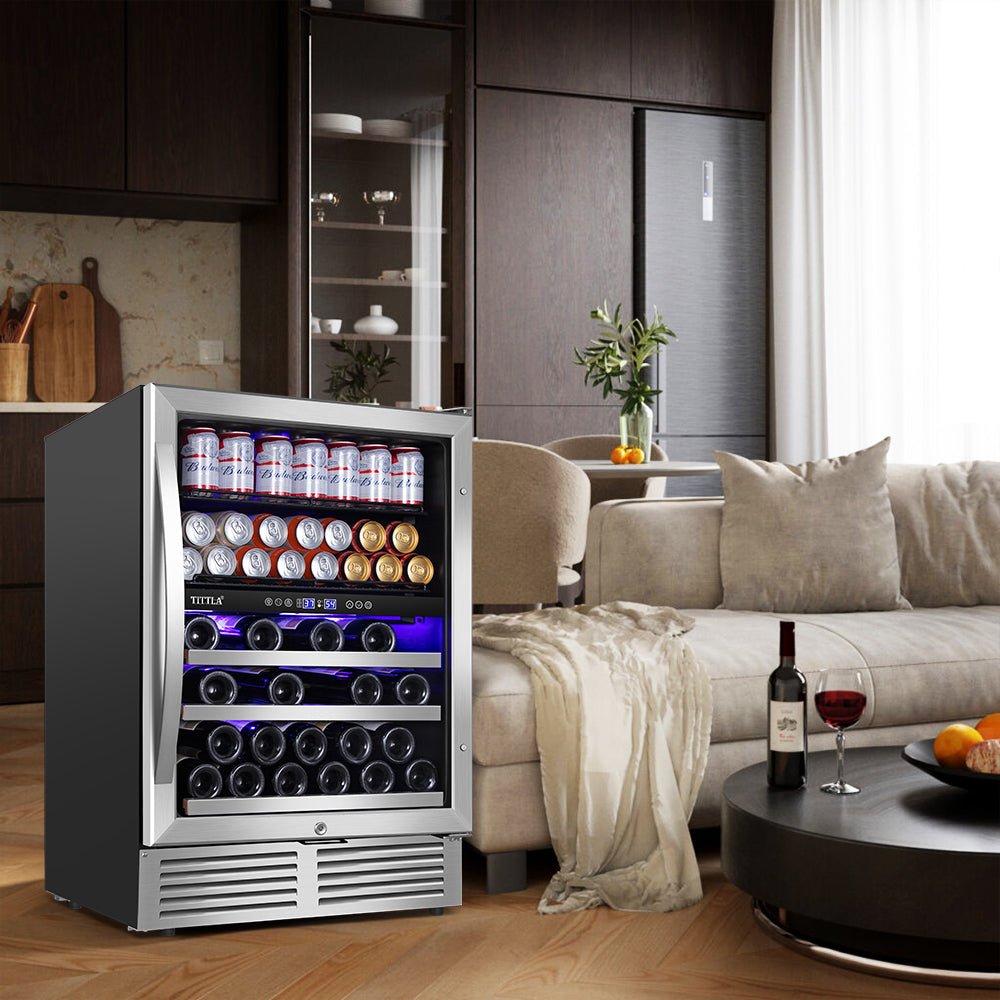 24" Dual Zone 27-Bottle & 94-Can Wine Beverage Cooler - Tylza