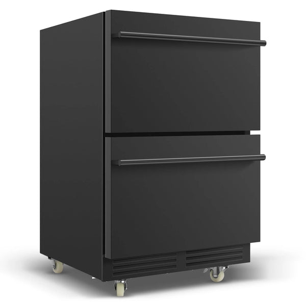 Nipus 24 Inch Double Drawer Beverage Refrigerator,180 Cans,Wine Beer Cooler Under Counter,2 Grid Organizer,for Indoor or Outdoor,Black - Tylza