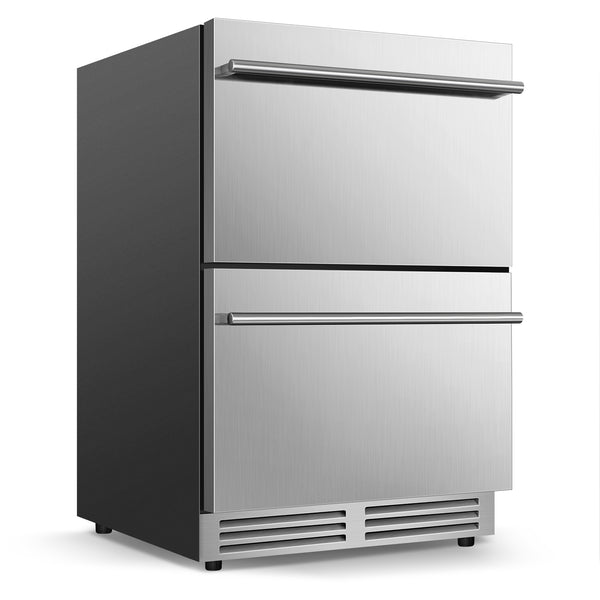 Nipus 24 Inch Double Drawer Beverage Refrigerator,140 Cans,Wine Beer Cooler Under Counter,2 Grid Organizer,for Home and Commercial,Silver - Tylza