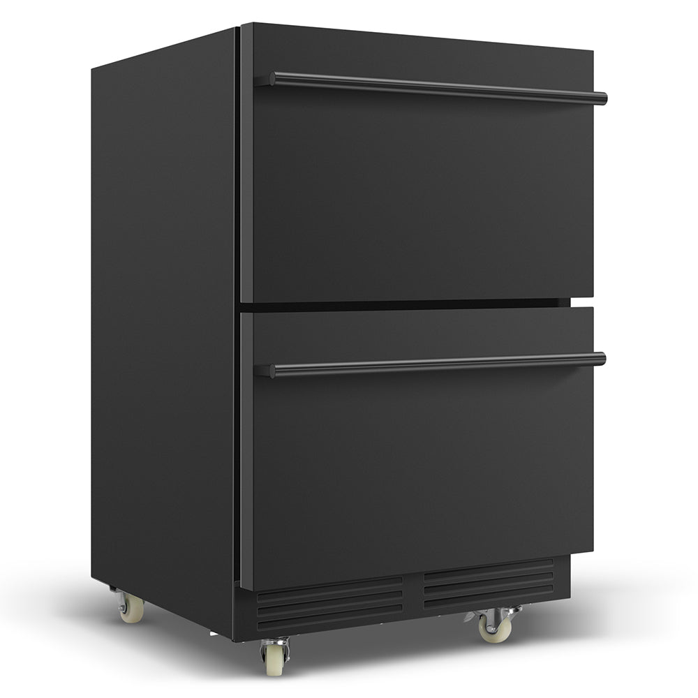 24-Inch Black Two-Drawer Beverage Refrigerator with Four Locking Swivel Casters