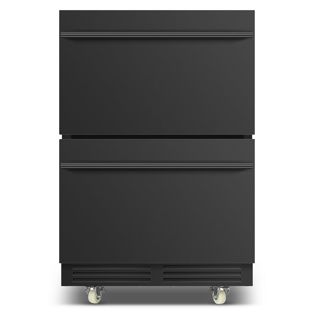 24-Inch Black Two-Drawer Beverage Refrigerator with Four Locking Swivel Casters