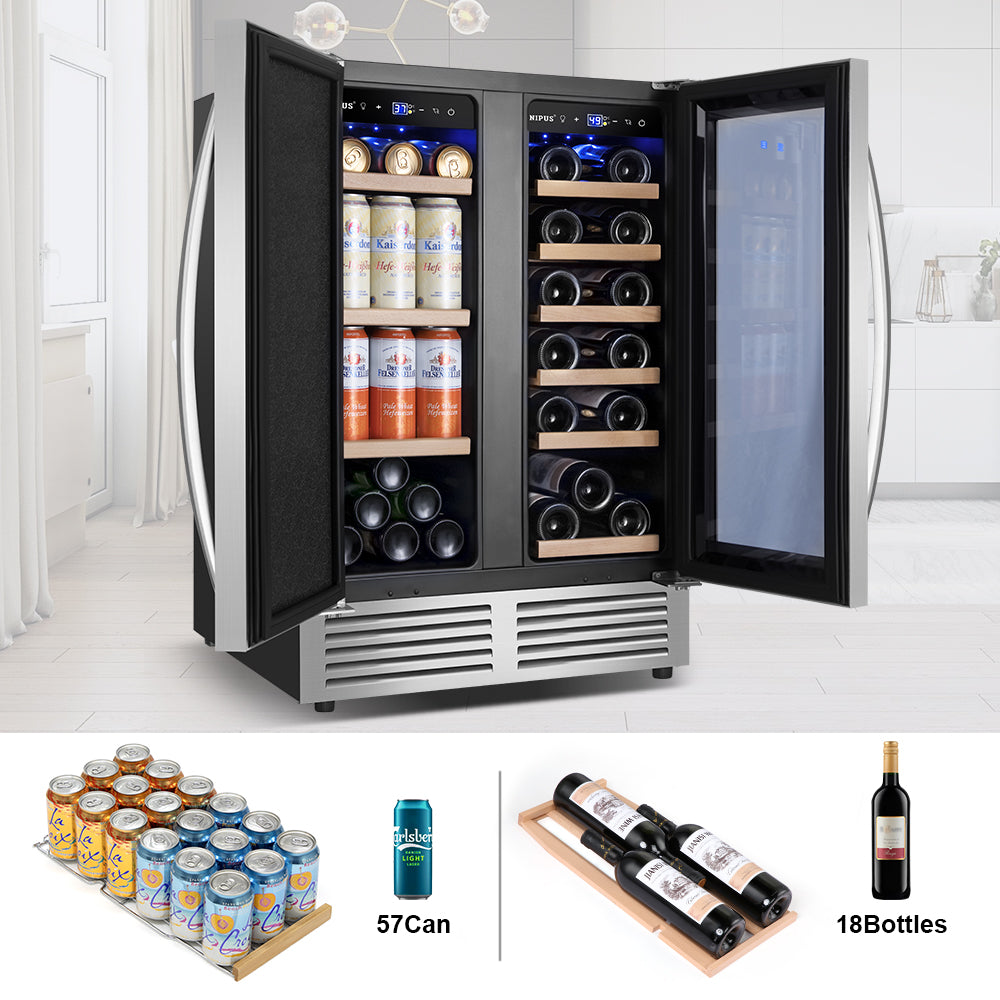 24" Dual Zone 18-Bottle & 57-Can Wine Beverage Cooler - Tylza