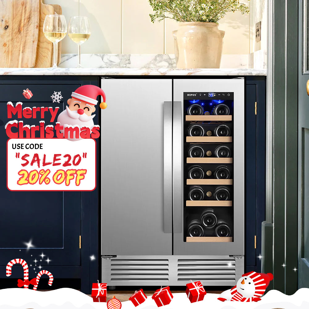 24" Dual Zone Built-In and Freestanding French Door 18-Bottle Capacity and 57-Can Capacity Wine and Beverage Cooler