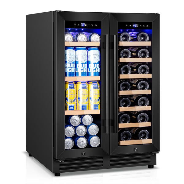 TITTLA 24 inch Wine and Beverage Refrigerator,Dual Zone 21 Bottles and 80 Cans,Built in