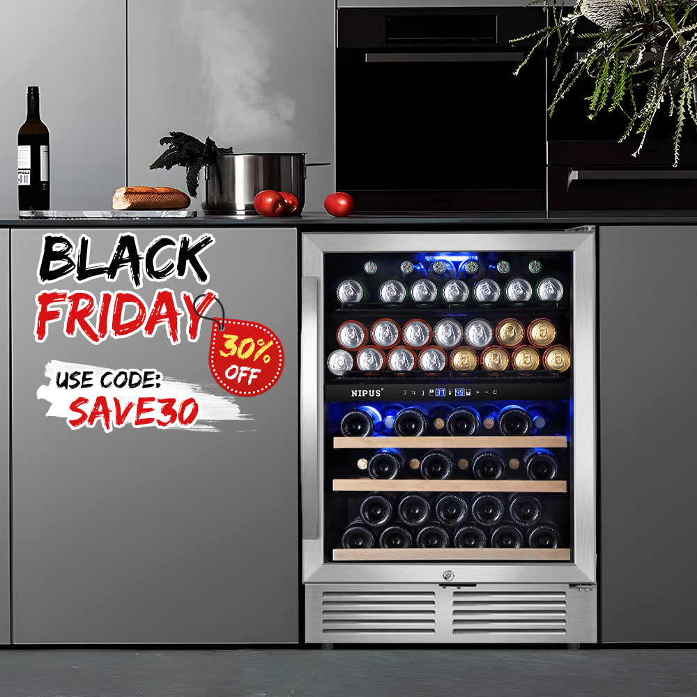 24" 94-Can Capacity and 27-Bottle Capacity Dual Zone Built-In or Freestanding Wine and Beverage Refrigerator