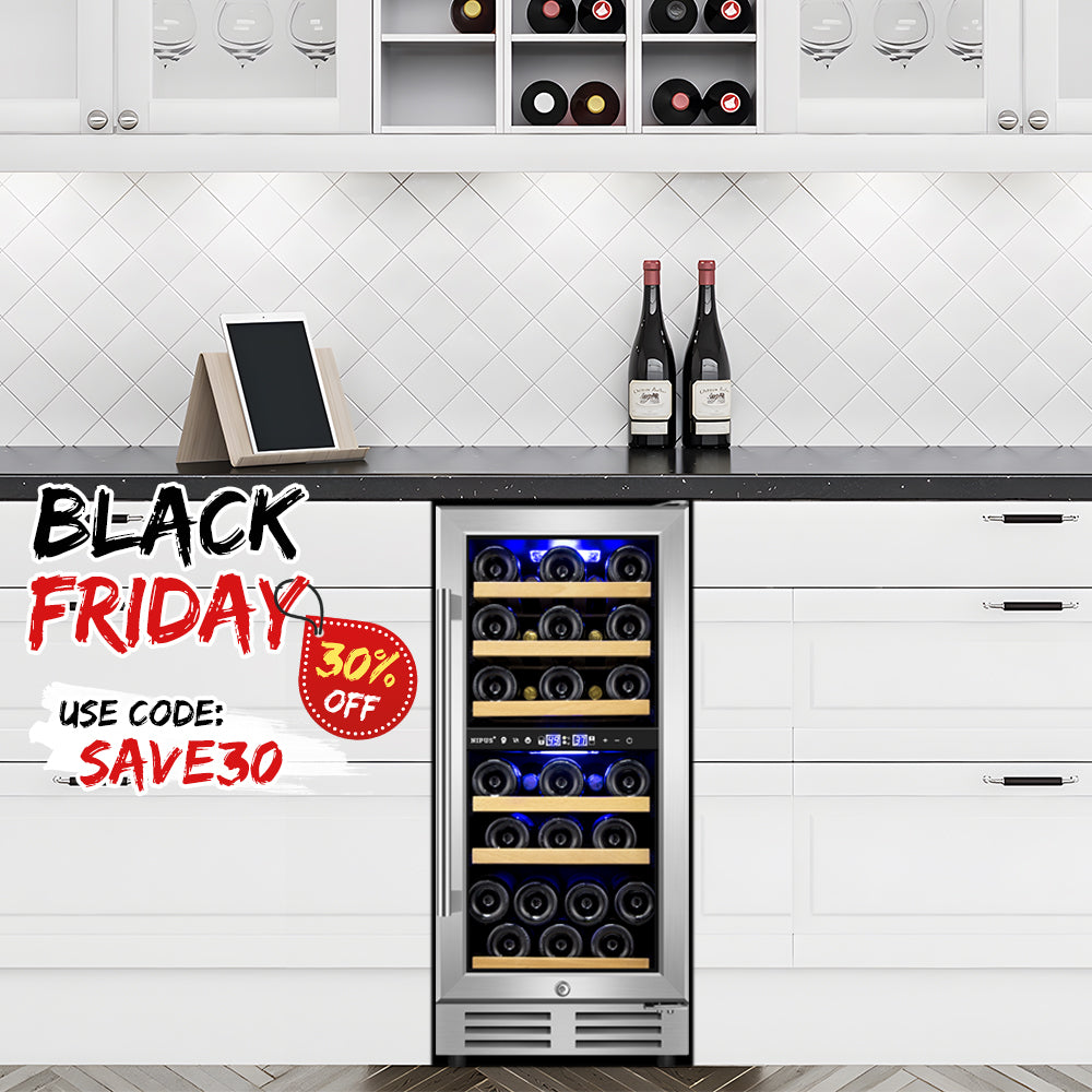 15" 30-Bottle Dual-Zone Built-in and Freestanding Silver Wine Cooler