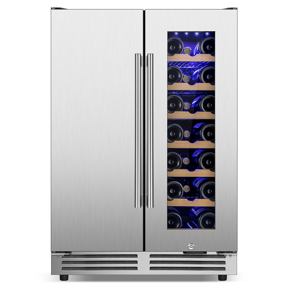 24" Dual Zone 20-Bottle & 57-Can Wine Beverage Cooler - Tylza