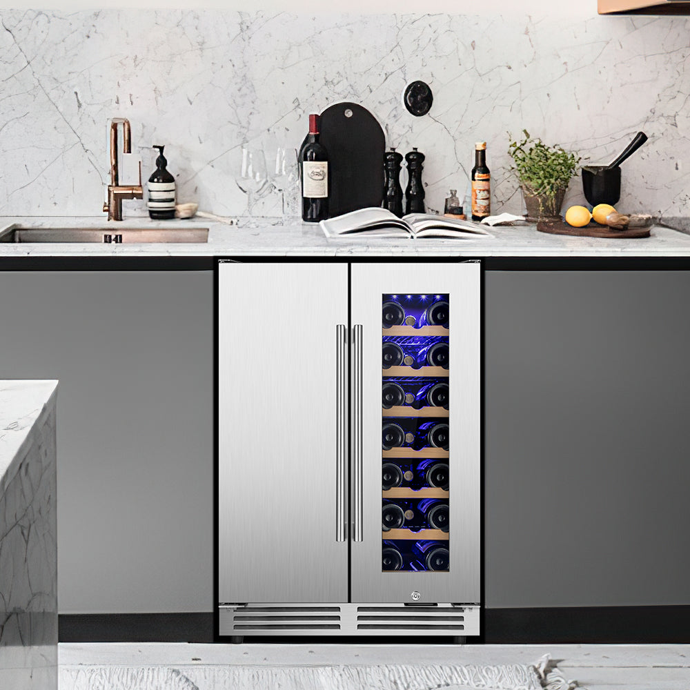 24" Dual Zone 20-Bottle & 57-Can Wine Beverage Cooler - Tylza