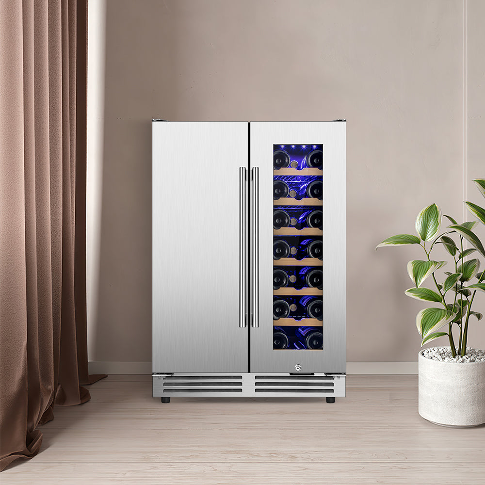 24" Dual Zone 20-Bottle & 57-Can Wine Beverage Cooler - Tylza