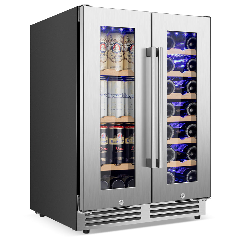 24" Dual Zone 20 Bottle & 57 Can Wine Beverage Cooler Silver - Tylza