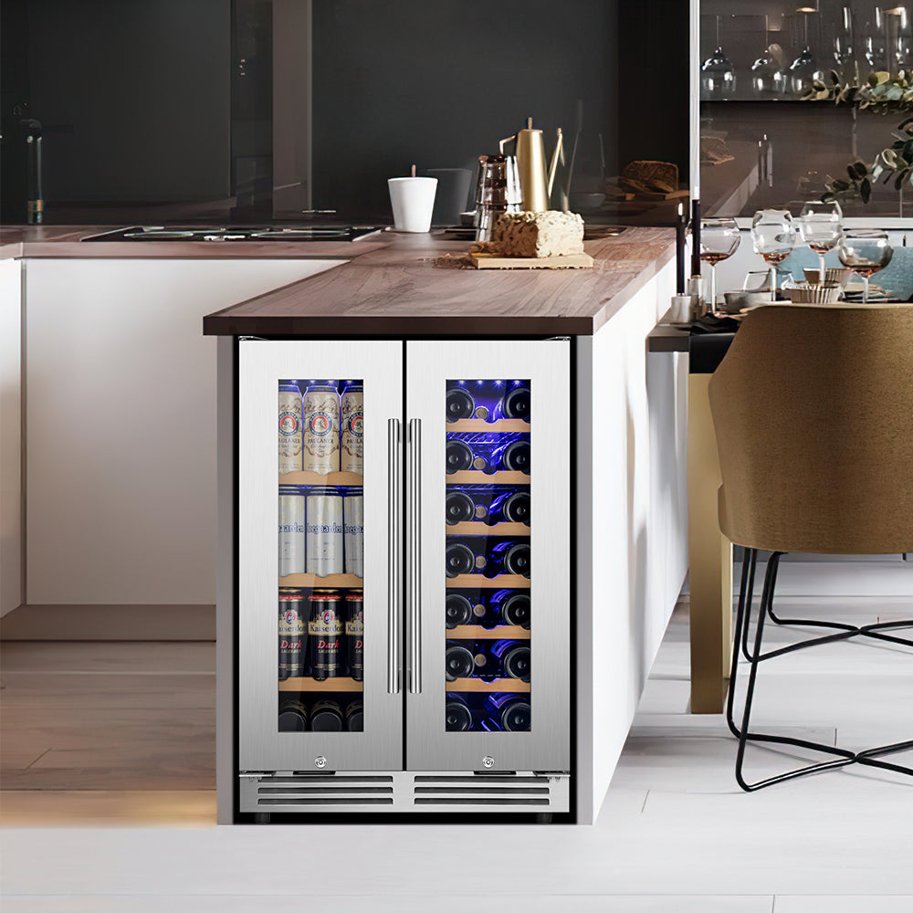 24" Dual Zone 20 Bottle & 57 Can Wine Beverage Cooler Silver - Tylza