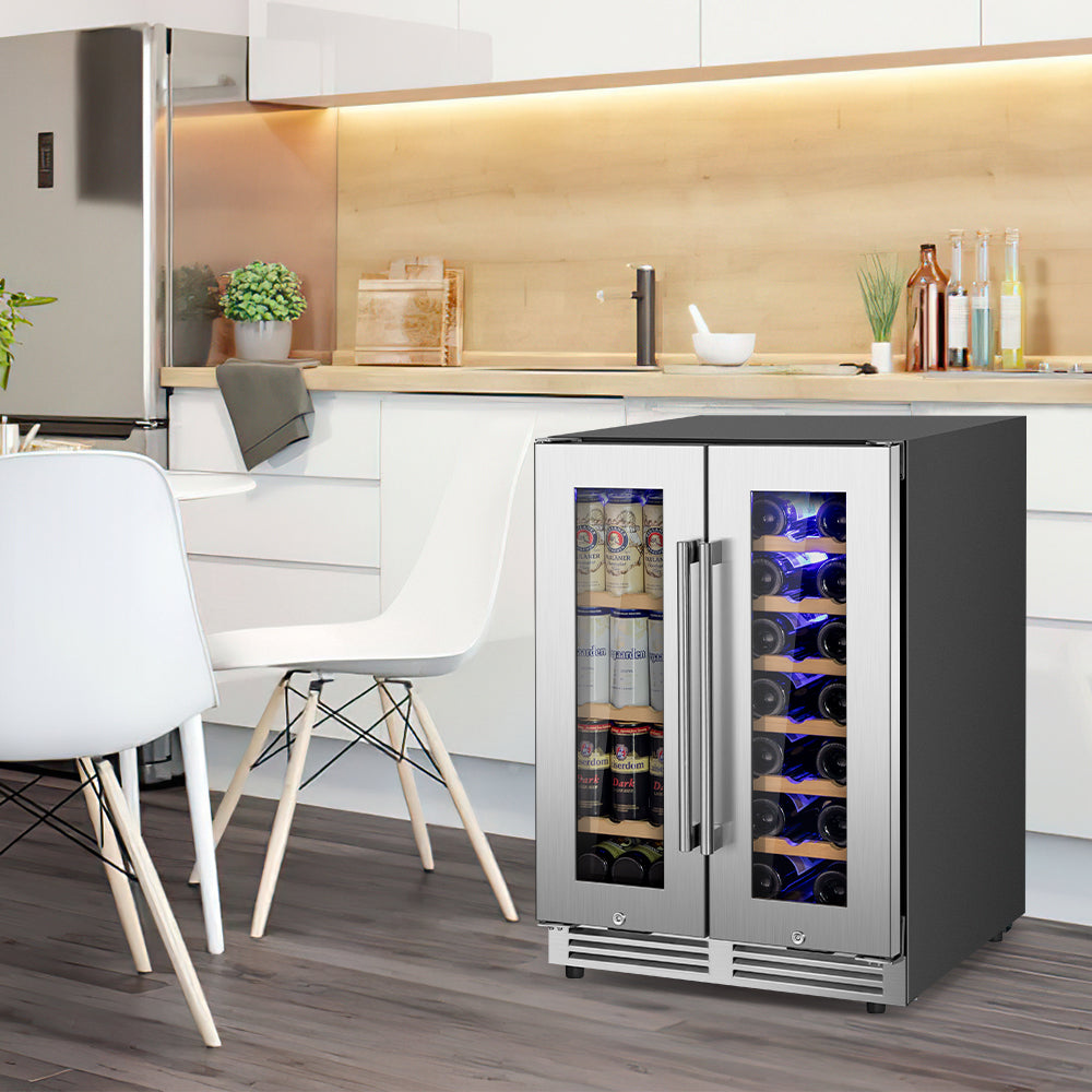 24" Dual Zone 20 Bottle & 57 Can Wine Beverage Cooler Silver - Tylza