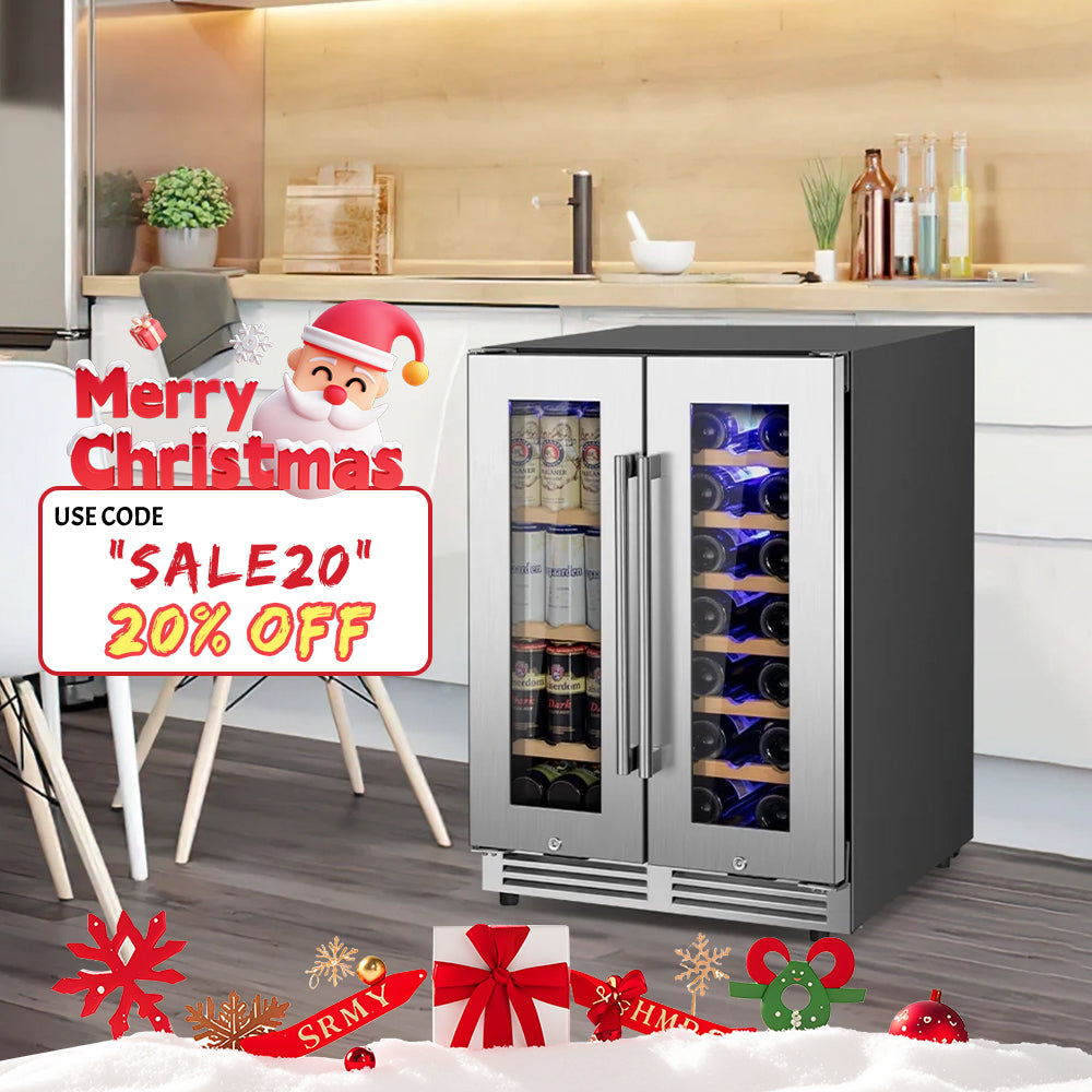 24'' Silver Side-Wide Dual Zone Built-In or Freestanding Wine & Beverage Refrigerator with 20-Bottle Capacity and 57-Can Capacity