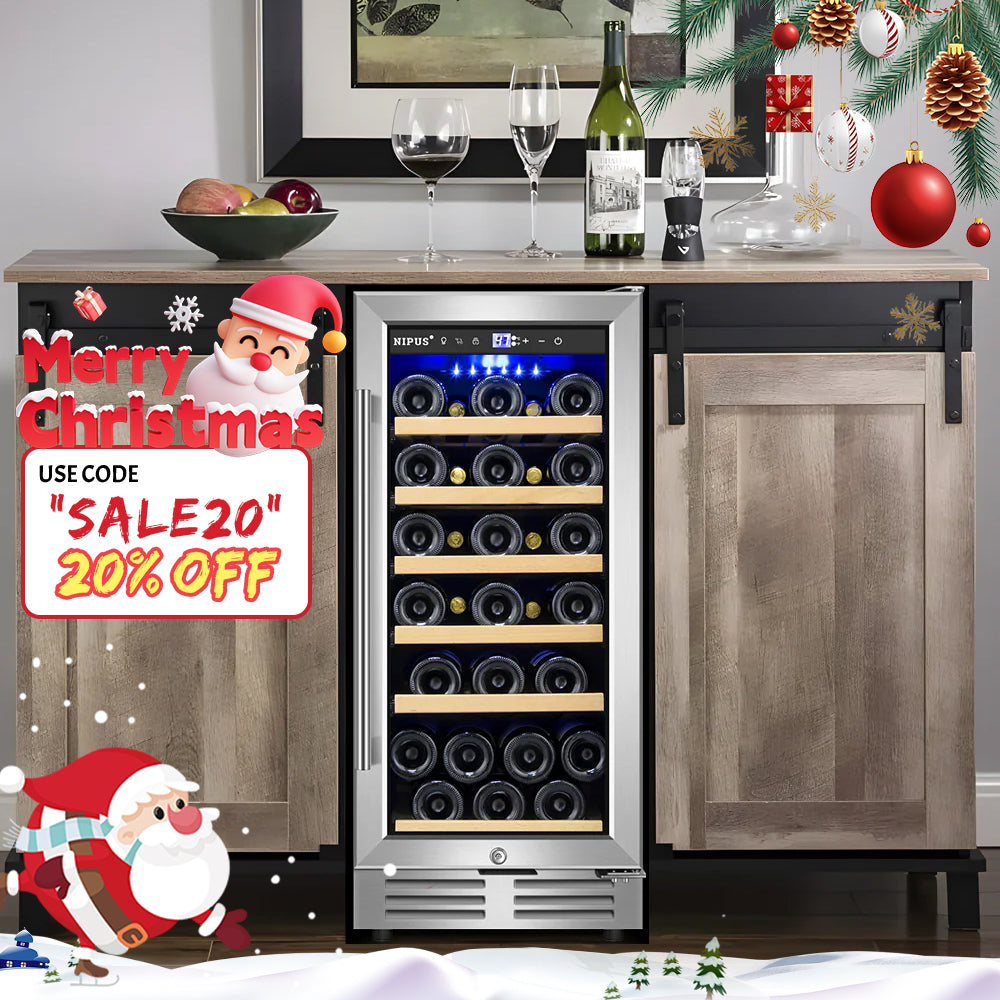 15" Silver Wine Cooler - 30 Bottle Capacity, Built-In or Freestanding, Single Zone Temperature Control