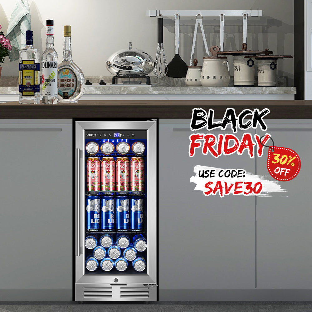 15" Single Zone 130-Can Capacity Built-In and Freestanding Beverage Refrigerator with Three Adjustable Wire Shelves