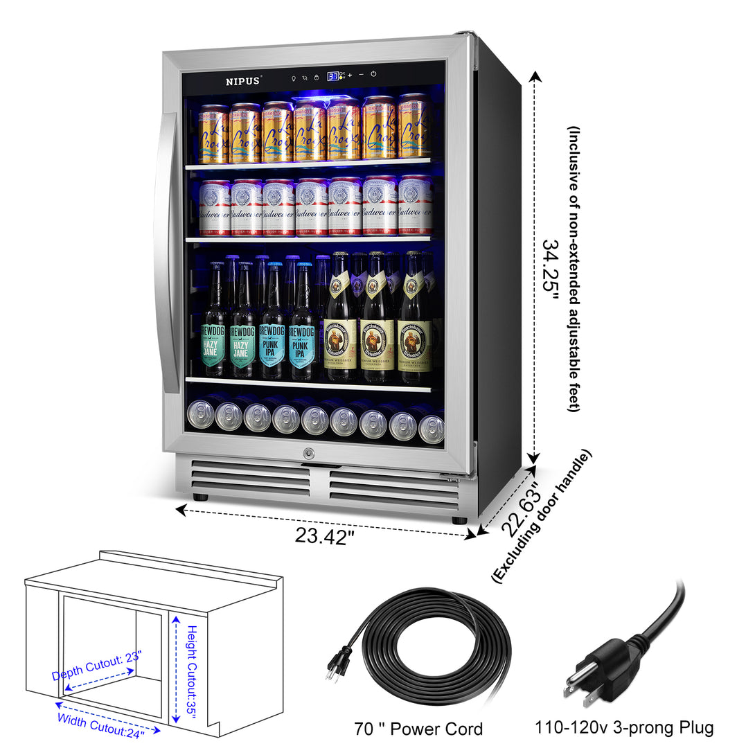 Nipus 24 Inch Beverage Refrigerator Cooler,190 Cans,Built-In Freestanding Under Counter Soda Beer Cooler with Glass Door,For Home Kitchen Bar Office - Tylza