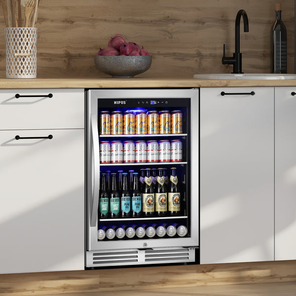 Nipus 24 Inch Beverage Refrigerator Cooler,190 Cans,Built-In Freestanding Under Counter Soda Beer Cooler with Glass Door,For Home Kitchen Bar Office