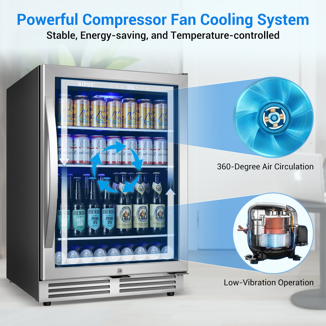 Nipus 24 Inch Beverage Refrigerator Cooler,190 Cans,Built-In Freestanding Under Counter Soda Beer Cooler with Glass Door,For Home Kitchen Bar Office - Tylza