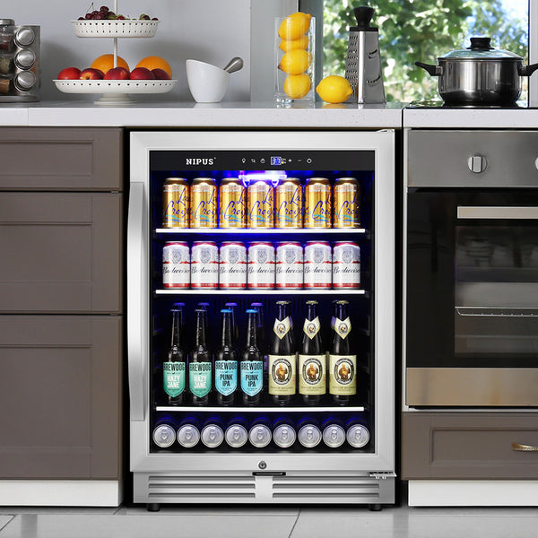Nipus 24 Inch Beverage Refrigerator Cooler,190 Cans,Built-In Freestanding Under Counter Soda Beer Cooler with Glass Door,For Home Kitchen Bar Office
