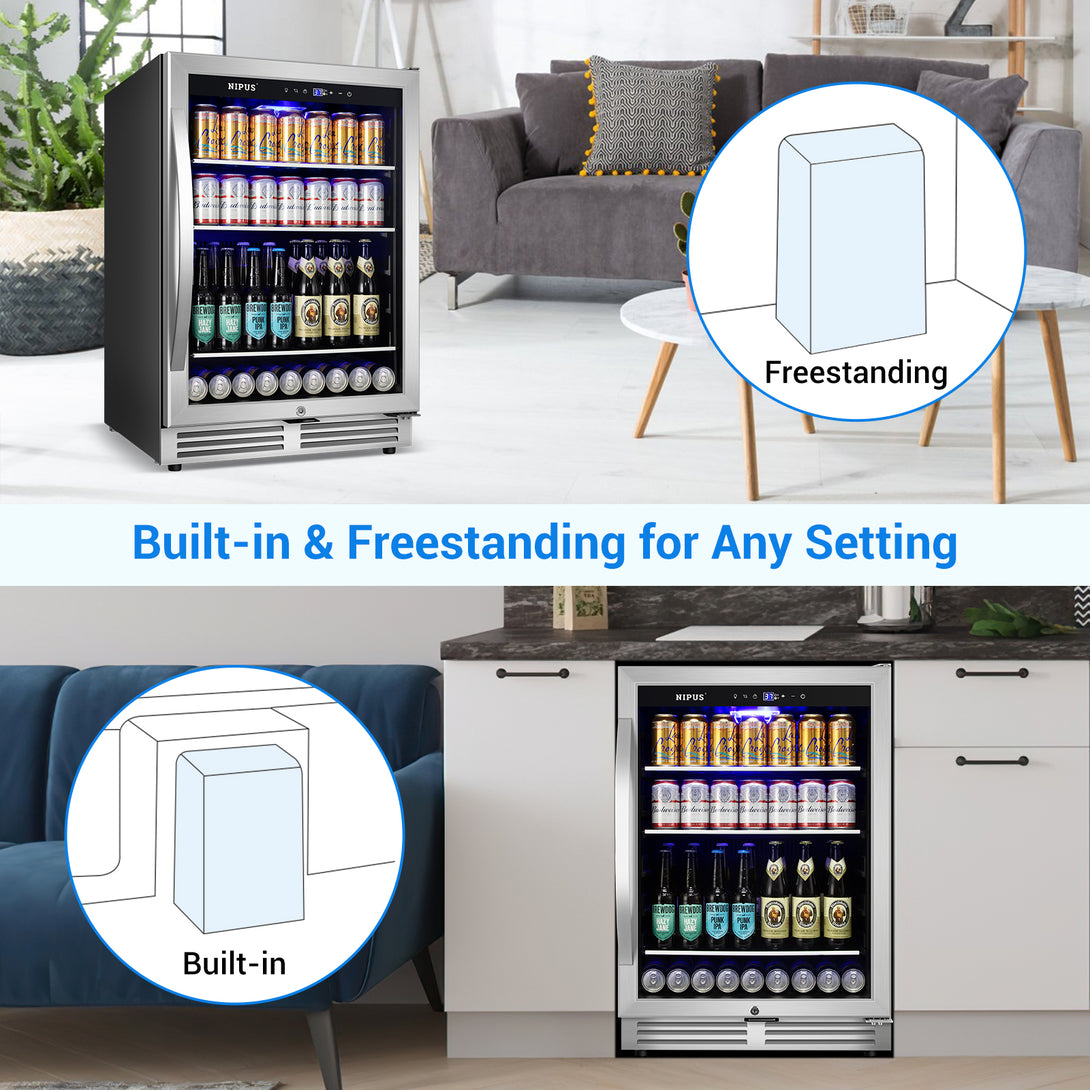 Nipus 24 Inch Beverage Refrigerator Cooler,190 Cans,Built-In Freestanding Under Counter Soda Beer Cooler with Glass Door,For Home Kitchen Bar Office - Tylza