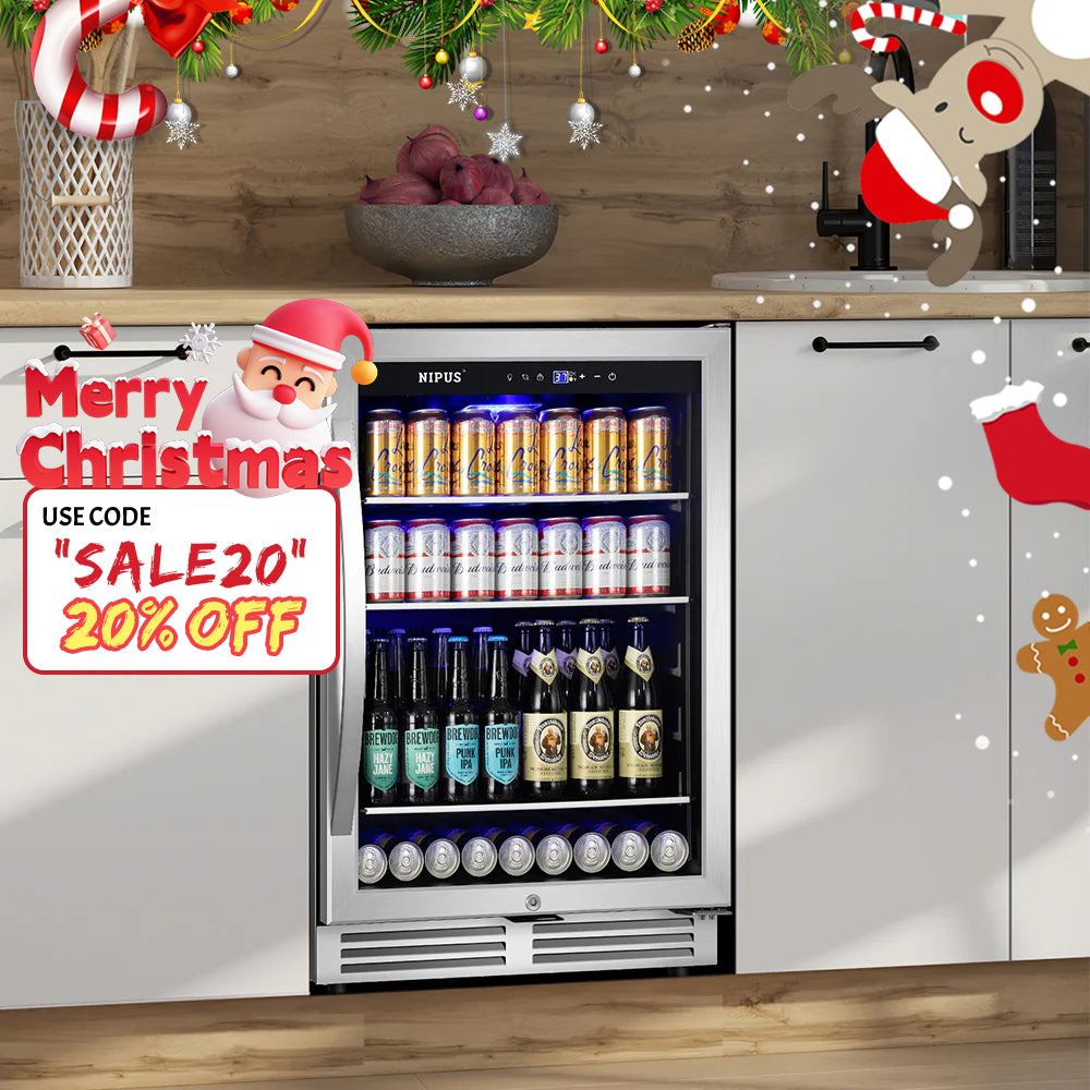 24" Beverage Refrigerator - 190-Can Capacity, Single Zone, Built-In or Freestanding with 3 Glass Dividers