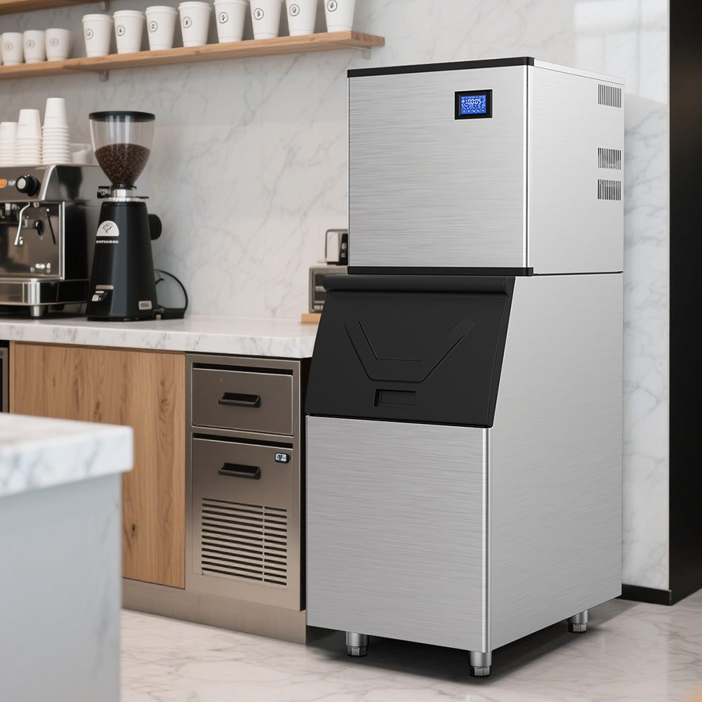22.3 in. 450 lbs. /24 Hours Split Commercial Ice Maker 300 lbs. Storage Bin in Silver Two packages 156 Ice Cubes/Cycle - Tylza