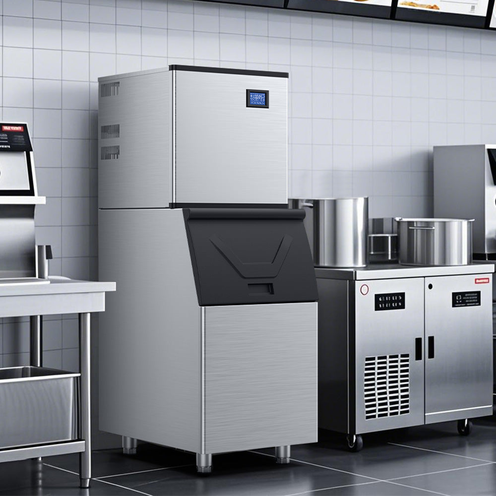 22.3 in. 450 lbs. /24 Hours Split Commercial Ice Maker 300 lbs. Storage Bin in Silver Two packages 156 Ice Cubes/Cycle - Tylza