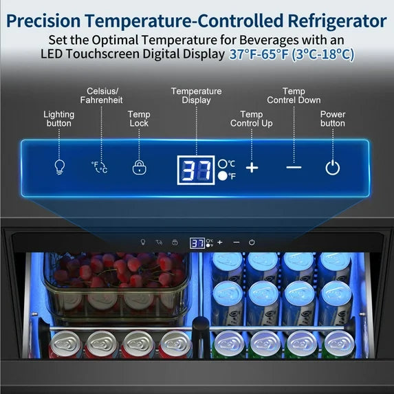 Nipus 24 Inch Double Drawer Beverage Refrigerator,180 Cans,Wine Beer Cooler Under Counter,2 Grid Organizer,for Indoor or Outdoor,Black - Tylza