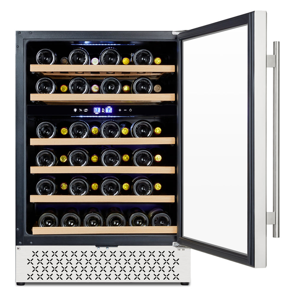 Tylza Mini Fridge 15 Inch Wine Cooler Under Counter, 30 Bottle Dual Zone  Wine Fridge with Stainless Steel, Wine Refrigerator Freestanding, and