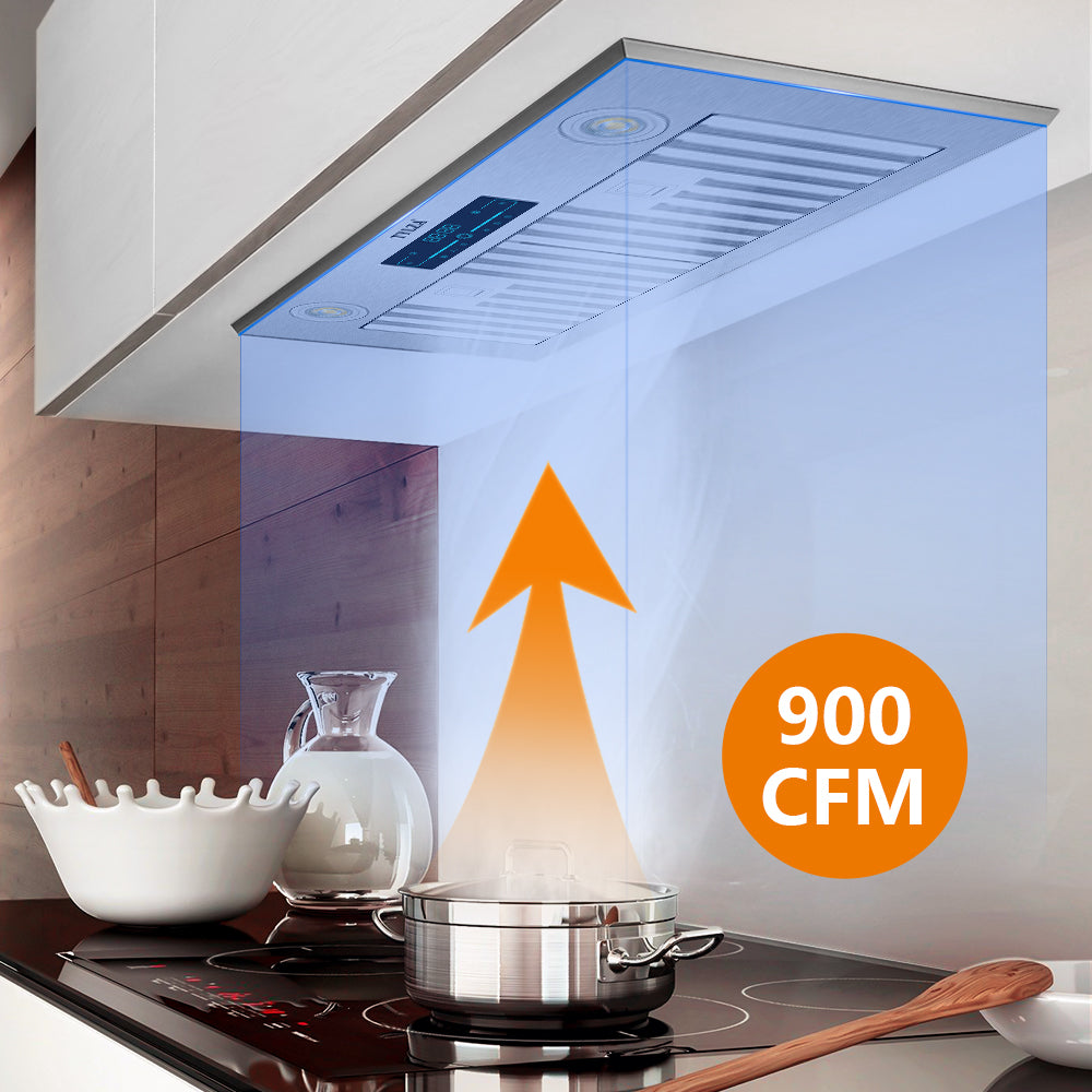 Tylza 27.75 900 CFM Convertible Insert Range Hood in Silver with Remote Control Included KMB02-30